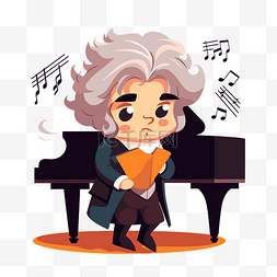 贝多芬剪贴画卡通贝多芬在钢琴上