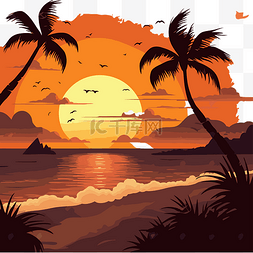 熱帶海灘日落 向量