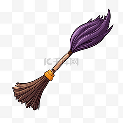 紫色魔法棒卡通图片_魔法扫帚与睡蝙蝠万圣节女巫扫帚