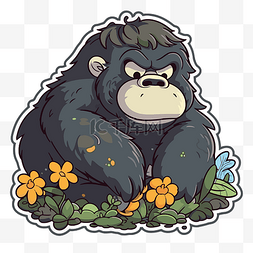 大猩猩和鲜花贴纸 向量