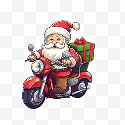 雪中精灵图片_快乐圣诞贺卡与摩托车矢量插图设
