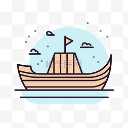 古船素材图片_蓝海平面布局风格插画上的古船 