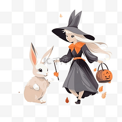 女巫妈妈帮助小兔在万圣节秋季公