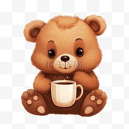 拿着咖啡杯的可爱小熊元素