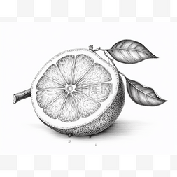 柠檬橙子图片_切开的橙子的黑白绘图