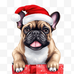 动物爪子卡通图片_狗无缝图案法国斗牛犬圣诞圣诞老