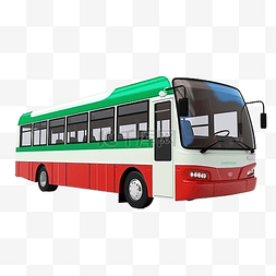 3D渲染泰国城市巴士红绿白色运输p