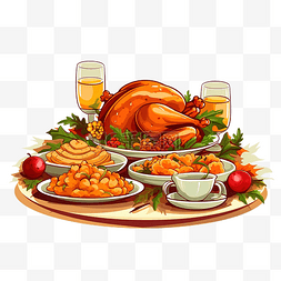 感恩节食物图片_餐桌上感恩节快乐菜单上的食物插