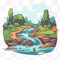 河流logo图片_溪流剪贴画卡通河流在树木繁茂的