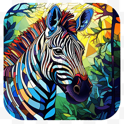 斑马森林图片_彩色玻璃斑马森林动物艺术人工智