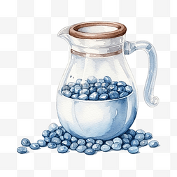 格柏图片_可爱甜蓝色咖啡壶水彩