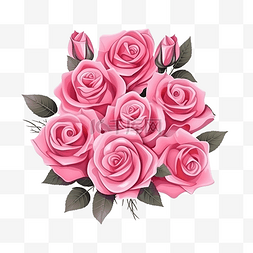 情人节玫瑰花束插画粉色玫瑰卡通