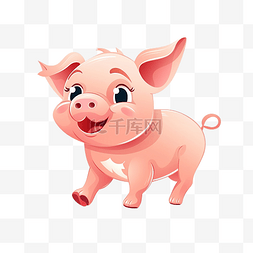 小猪插画图片_可爱的粉红猪跑孤立的卡通动物圣