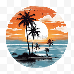 海洋日出苦恼的棕榈树岛图形