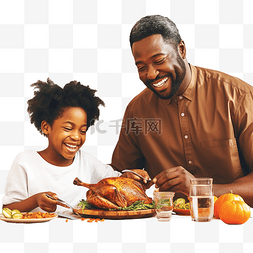 快乐爸爸妈妈图片_感恩节午餐时，快乐的黑人父亲在