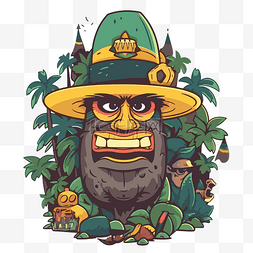 巴西剪贴画：丛林卡通中戴黄帽子