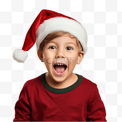 戴着圣诞帽庆祝圣诞节的小男孩被