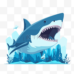 巨齿鲨剪贴画鲨鱼张开嘴与海洋背