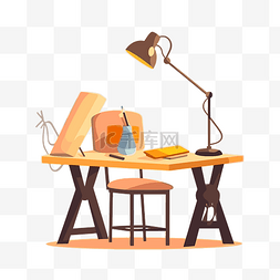 桌子工作剪贴画桌子上有灯和其他