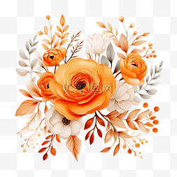 结婚宴邀请函图片_水彩橙色花卉植物