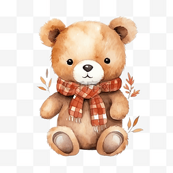 抱着东西的泰迪熊图片_可爱的圣诞水彩熊泰迪秋季或秋季