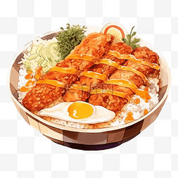 咖色的背景图片_水彩日本料理炸猪排咖喱饭碗