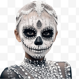 女人饰品图片_万圣节，一个打扮成骷髅戴着莱茵