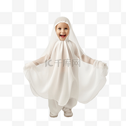 泰国文物图片_穿着白色服装的可爱小孩子万圣节
