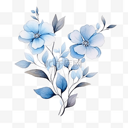 手绘水彩风格春天图片_蓝花枝叶水彩风格装饰元素