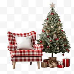 枕头图片_家里有红色枕头和圣诞树的舒适格