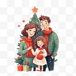 幸福的家庭一起装饰圣诞树
