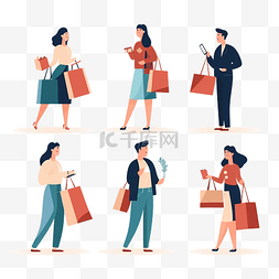 顾客和购物袋的简约风格插图