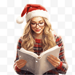 老人阅读图片_庆祝圣诞假期的女孩拿着一本书，