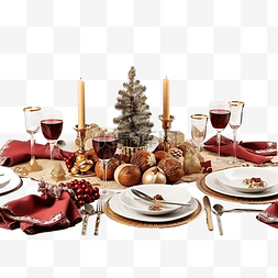 桌子上摆满了食物并装饰成圣诞节