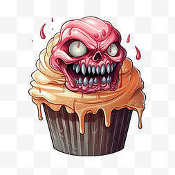 矢量恐怖骷髅头图片_可怕的蛋糕矢量插画幻想万圣节食