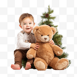 玩具小熊图片_圣诞树上有泰迪熊的两个可爱的小