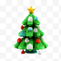 圣诞节的主题图片_圣诞树雪与星星和球 3d 像素化卡