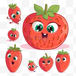 草莓卡通水果图片_草莓剪贴画卡通草莓设置矢量与眼