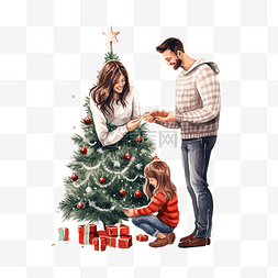 妈妈抱宝宝图片_幸福的家庭装饰客厅里的圣诞树