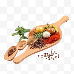 木质食品背景，香料是辣椒的混合