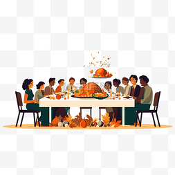 感恩節餐桌半平面彩色矢量字符