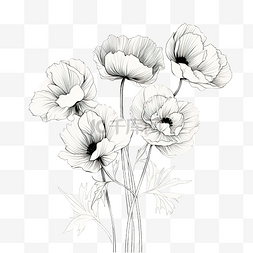 连续线轮廓画风格的抽象花朵