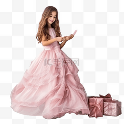 一个穿着粉色裙子长发的漂亮女孩