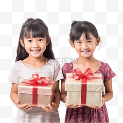 漂亮禮盒图片_亚洲儿童拿着漂亮的礼盒，在圣诞
