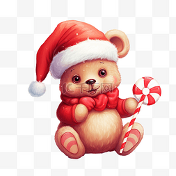 红色的圣诞袜图片_可爱的卡通圣诞熊的插图，戴着红