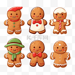 冬季的人物图片_姜饼脸与不同的配件圣诞饼干冬季