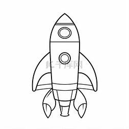 卡通太空背景图片_在黑白概述的太空火箭