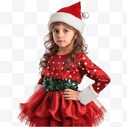 白日梦图片_穿着圣诞服装的沉思小女孩孤立地