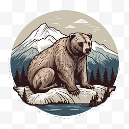 阿拉斯加剪贴画海报风格熊插图在