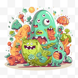 卡通怪物和蔬菜的肠道剪贴画组 
